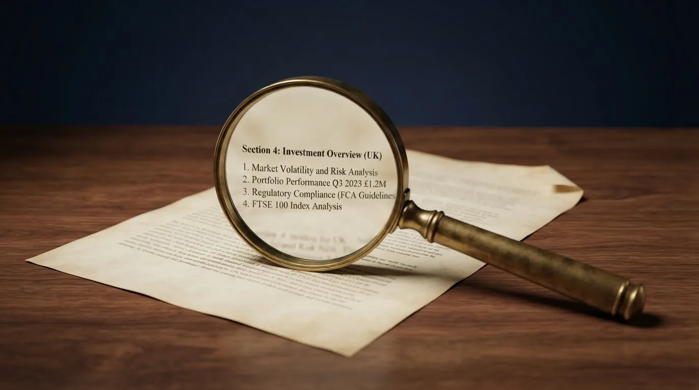 A magnifying glass rests over a printed regulatory certificate on a wooden desk.