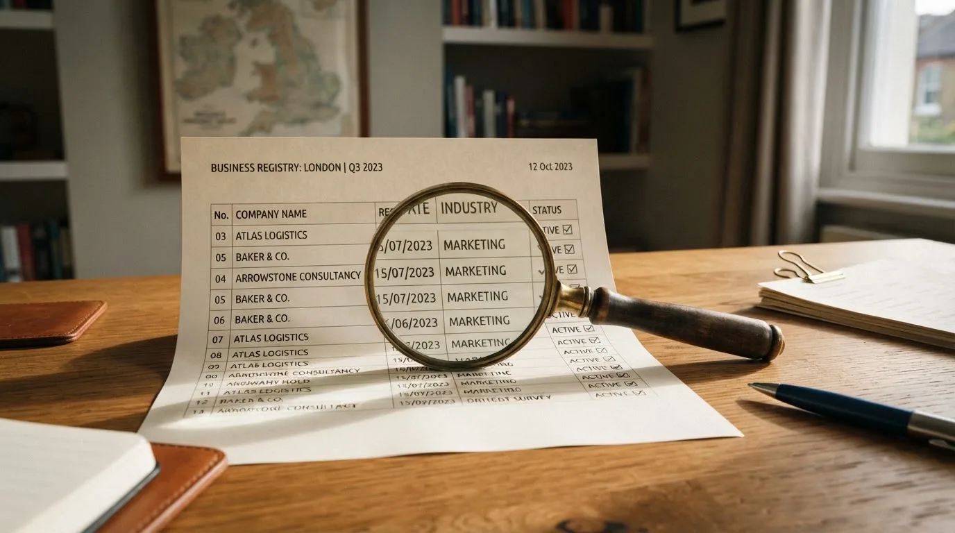 A magnifying glass rests over a printed regulatory certificate on a wooden desk.