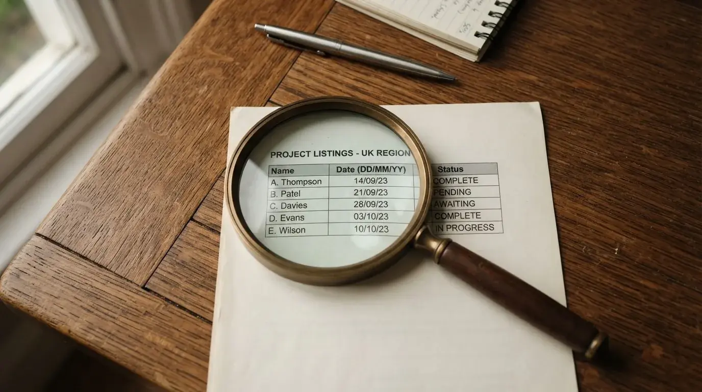 A magnifying glass rests over a printed regulatory certificate on a wooden desk.