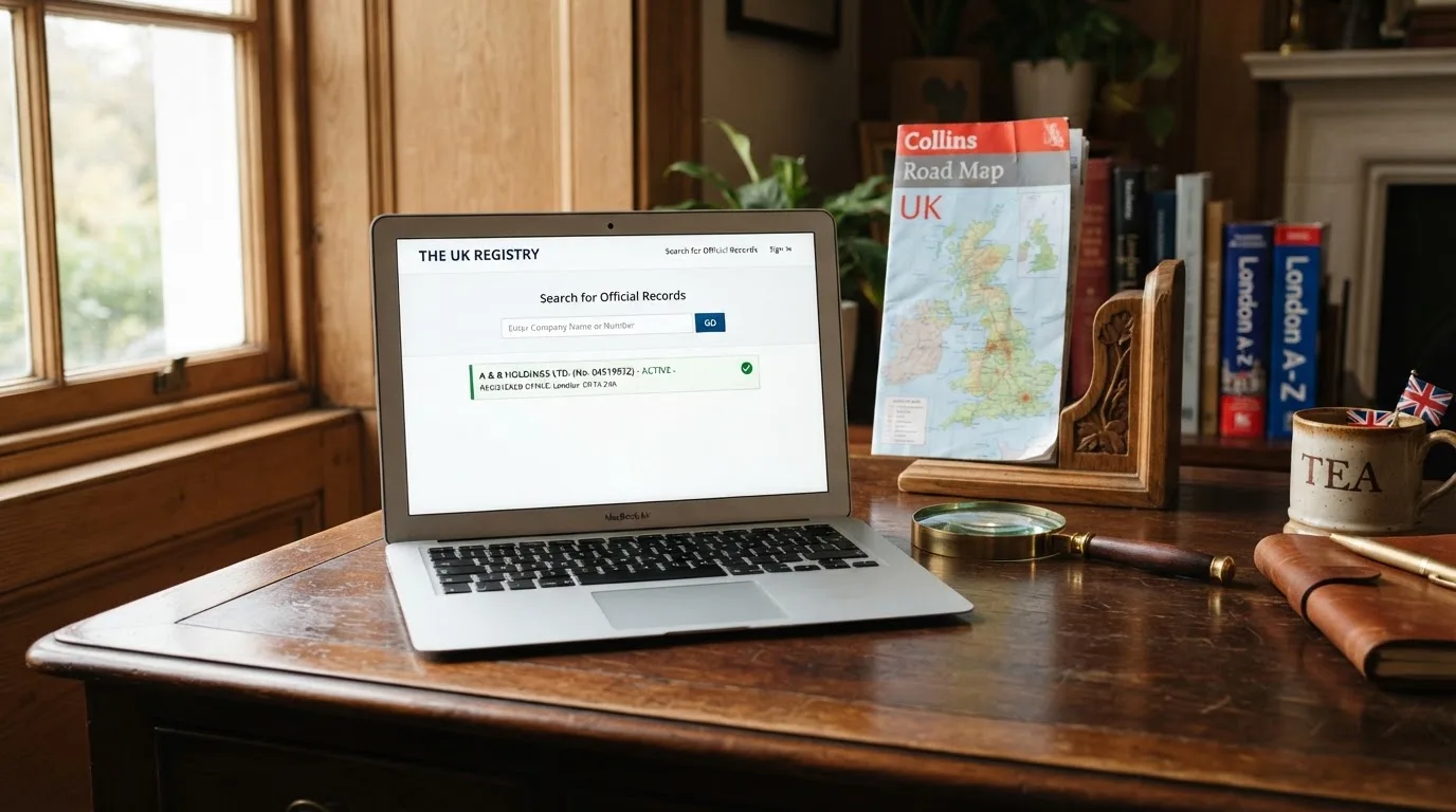 A magnifying glass held over a printed gambling licence certificate on a desk, with a UK map faintly visible in the background