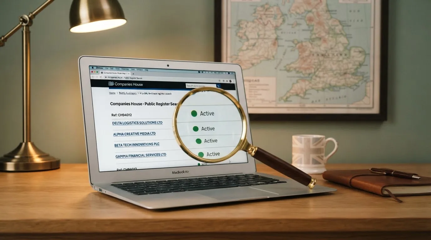 A magnifying glass held over a printed gambling licence certificate on a desk, with a UK map faintly visible in the background